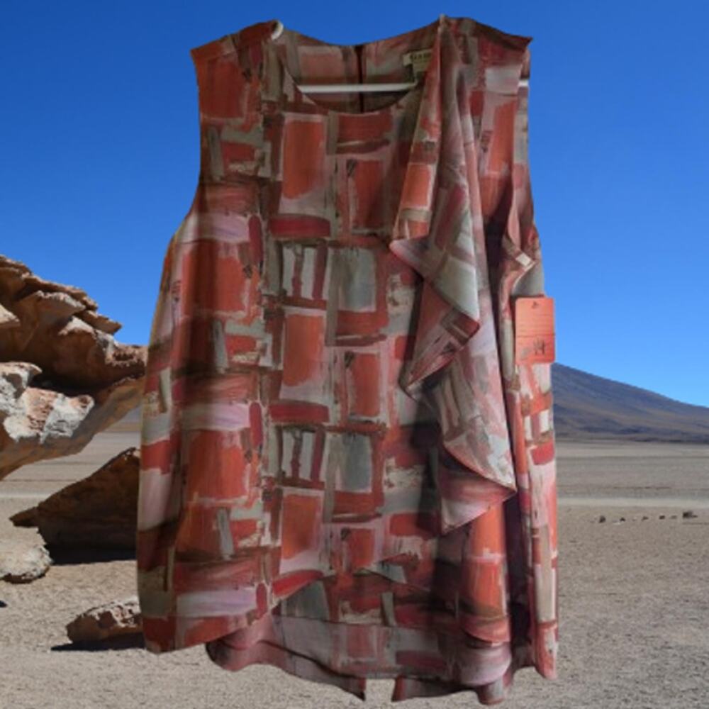 Tanner 14 sleeveless layered lined polyester earth colors quality woman's top.